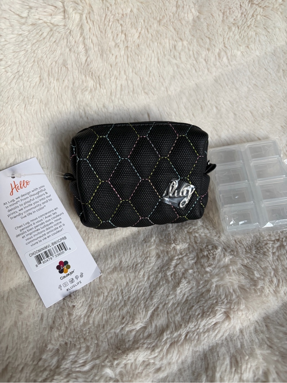 NWT Lug Quilted Choo Choo Mini Matte Luxe Pill Box - Black Ice Pop Stitch